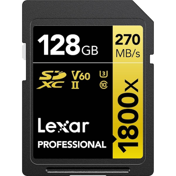 Awesome Audio 128GB Professional 1800X Class 10 UHS-II U3 Gold Series SDXC Memory Card AW3337131 - main